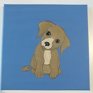 Handmade Puppy Dog Painting Canvas 10"x10" Wall Art Decor